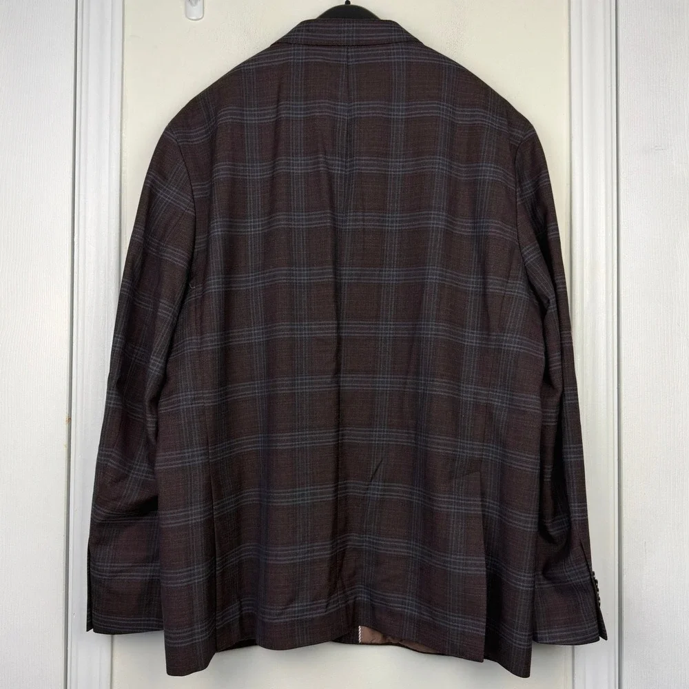 Joseph Abboud Mens 50R WOOL Stretch Blazer Sport Coat Jacket Brown Plaid